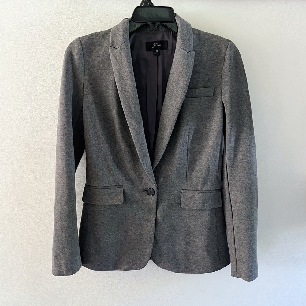 J.Crew Knit Blazer Heather Grey Sweater Jacket Soft Stretch 2 Tall